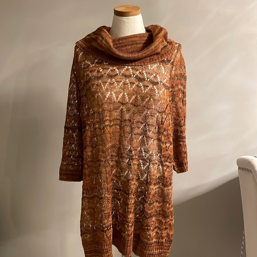 CATHERINES NWT CROCHET lightweight knit layering sweater cowl neck 1X rusty